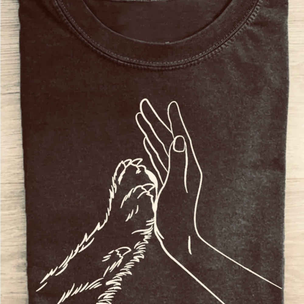 Black Graphic Crewneck T-Shirt - Hand & Paw Design
